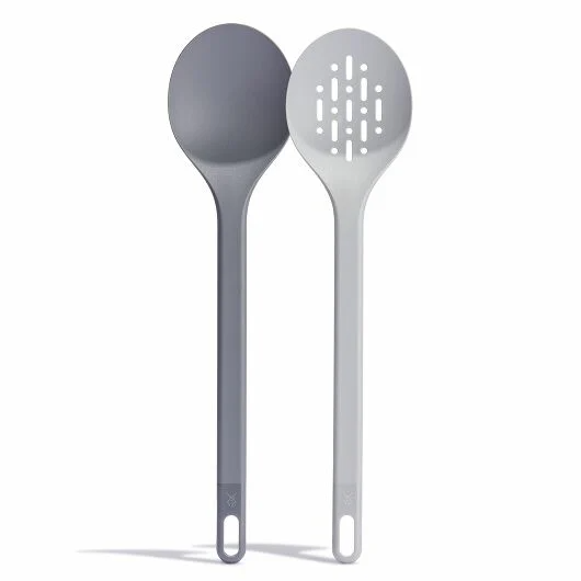 Hydro Flask serving spoons set in gray and light gray, versatile for meals at home or outdoors.