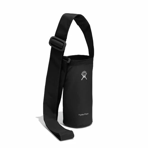 Hydro Flask Small Packable Bottle Sling in black with adjustable strap for hands-free hydration on the go.