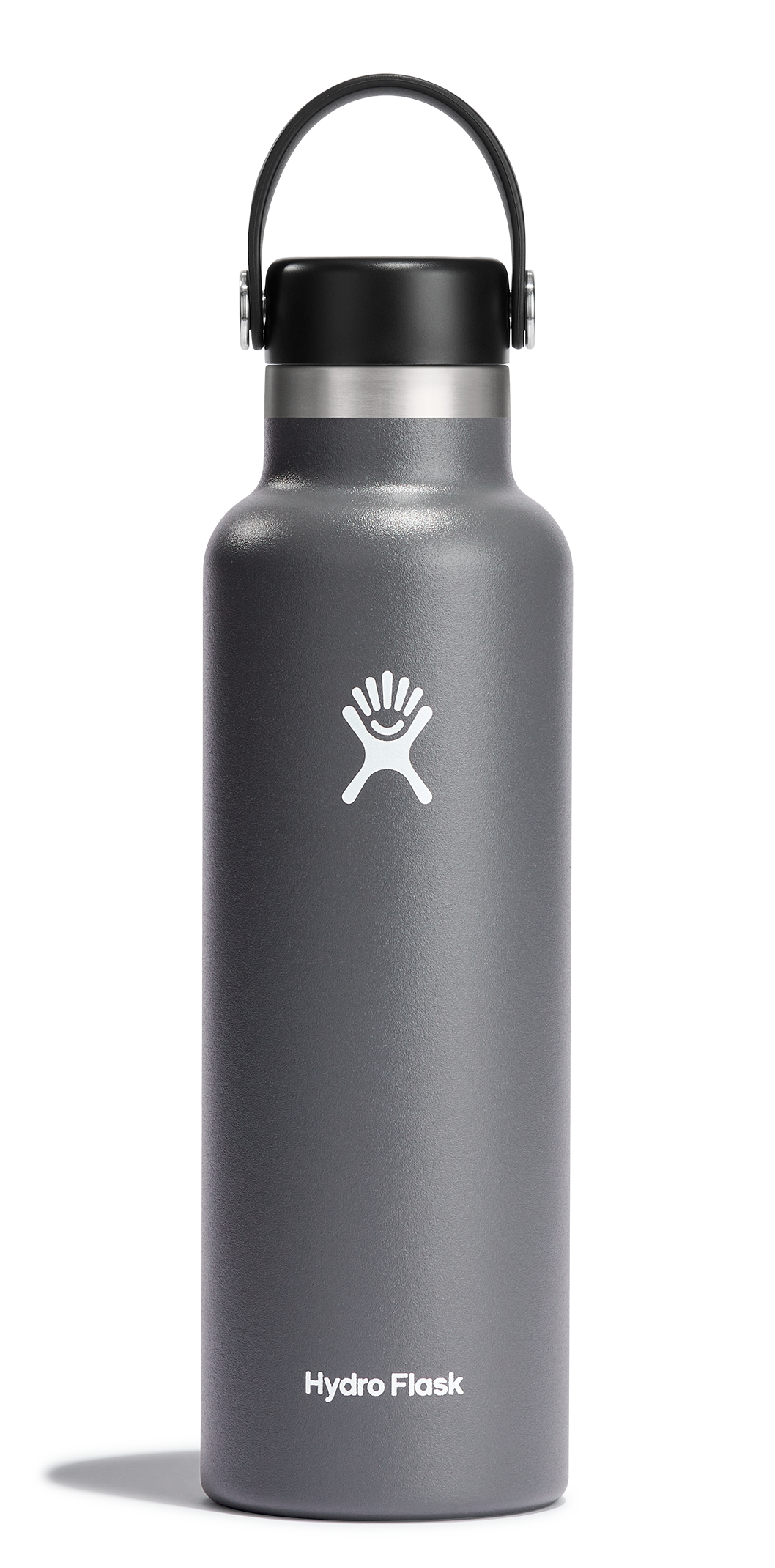 Hydro Flask Standard Mouth Insulated Water Bottle in gray, designed for hydration on the go, featuring a Flex Cap.
