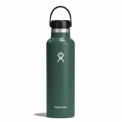 Hydro Flask 21 oz Standard Flex Cap in Fir green, featuring double-wall vacuum insulation for 24 hours cold, 12 hours hot.