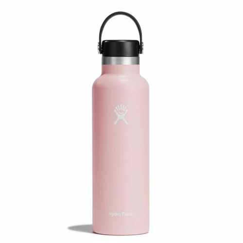 Hydro Flask 21 oz Standard Mouth pink insulated water bottle with Flex Cap, perfect for keeping drinks cold or hot.