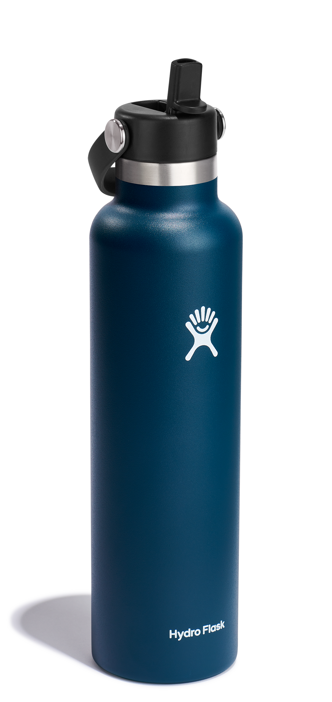 Hydro Flask Standard Mouth 24oz Insulated Water Bottle with Flex Straw, stainless steel, outdoor ready, cup holder compatible.