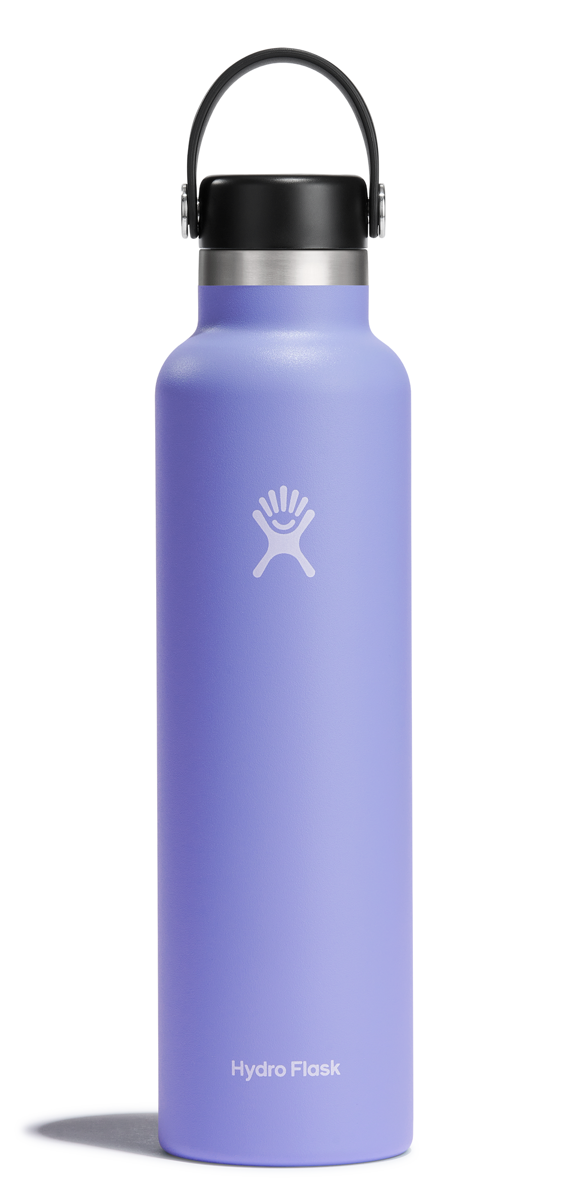 Hydro Flask Standard Mouth Insulated Water Bottle in lavender, 18oz, featuring a Flex Cap for easy carry and hydration.