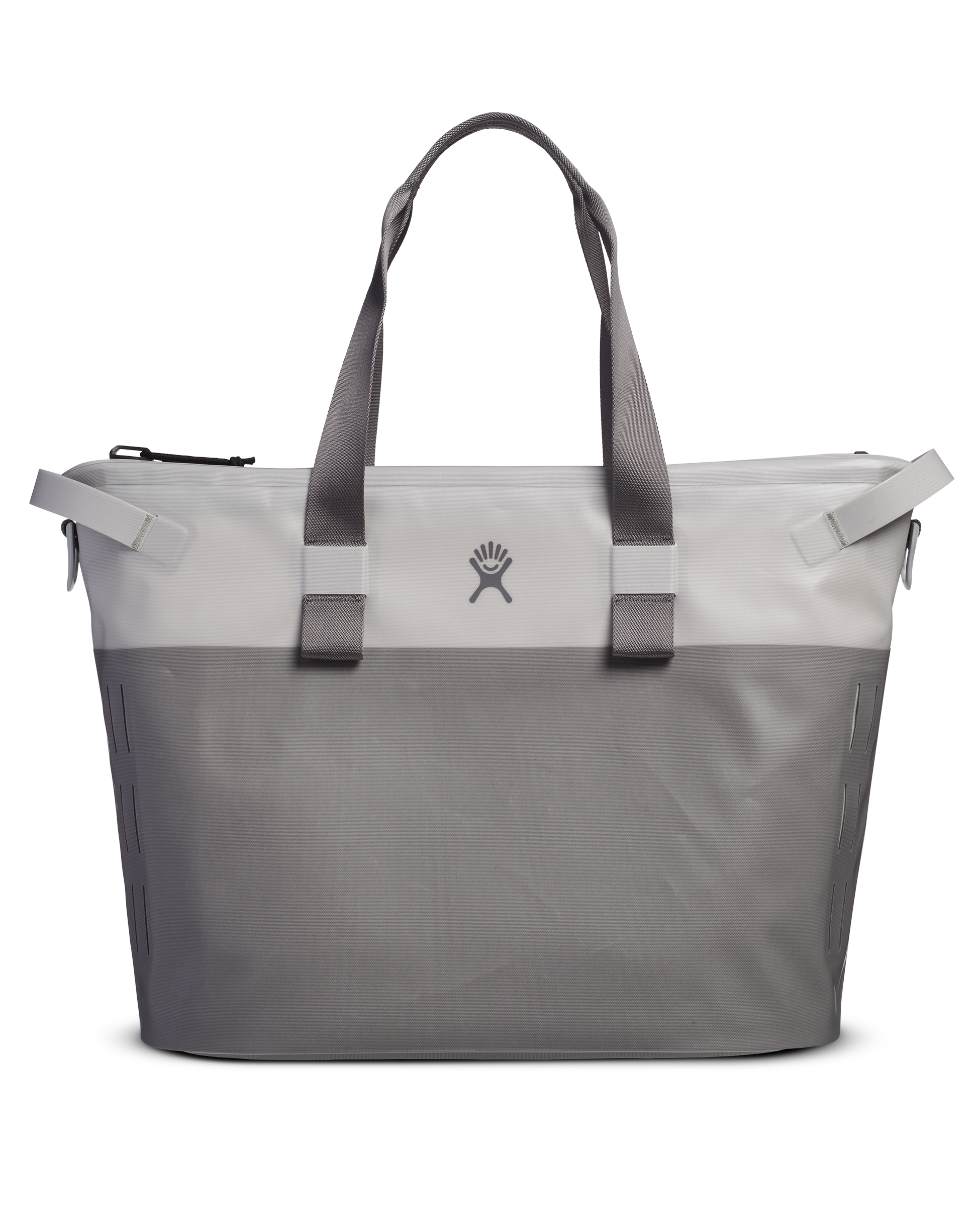 Hydro Flask Day Escape Soft Cooler Tote in gray, designed for leakproof food and drink transport, perfect for camping.