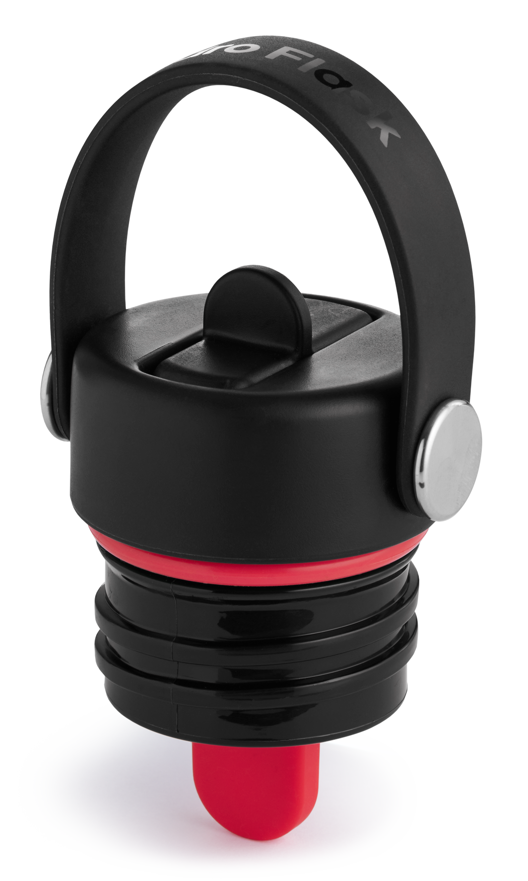 Hydro Flask Standard Mouth Flex Straw Cap in black and red, designed for easy hydration on the go and leakproof convenience.