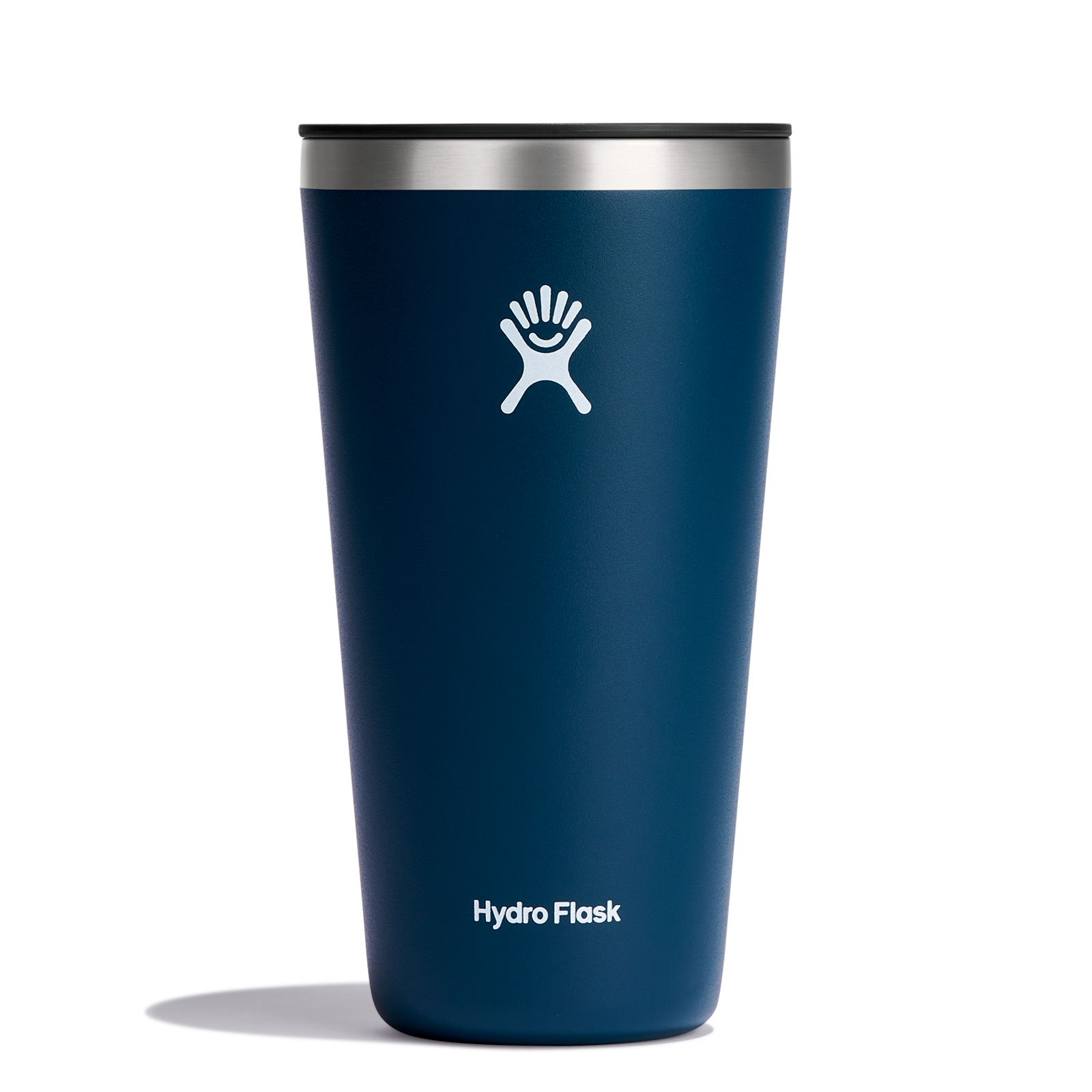 Hydro Flask All Around Insulated Tumbler in navy blue, designed for keeping drinks hot or cold for hours.