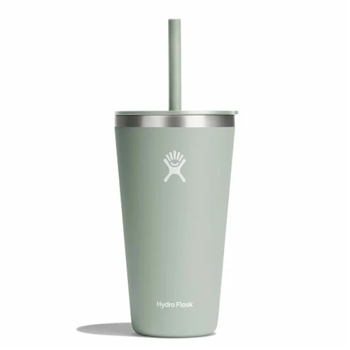 Hydro Flask 28 oz All Around Tumbler with Straw Lid in green, perfect for smoothies and cold beverages on the go.