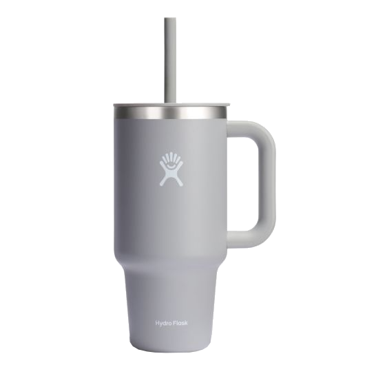 Hydro Flask All Around Travel Tumbler with straw, durable handle, and double-wall insulation for cold drinks.