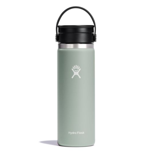 Hydro Flask Wide Mouth Insulated Bottle in green, featuring Flex Sip lid, perfect for hot and cold beverages.