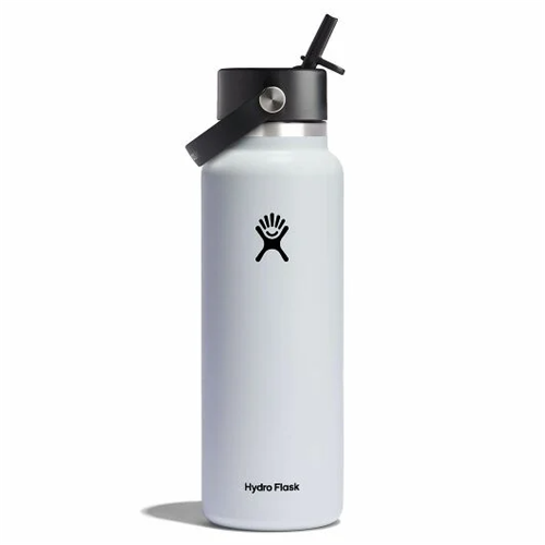 Hydro Flask 41 oz Wide Mouth bottle with Flex Straw Cap, designed for easy sipping and 24-hour cold insulation.