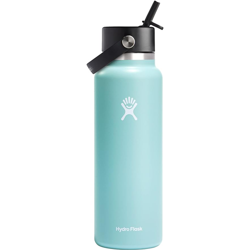 Hydro Flask 40 oz water bottle with wide flex straw cap in dew color, perfect for hydration on the go.