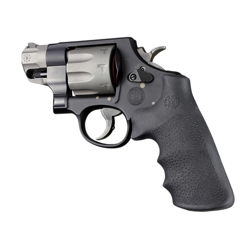 Hogue Round Butt Rubber Tamer Conversion Monogrip installed on a revolver, showcasing ergonomic design and non-slip texture.