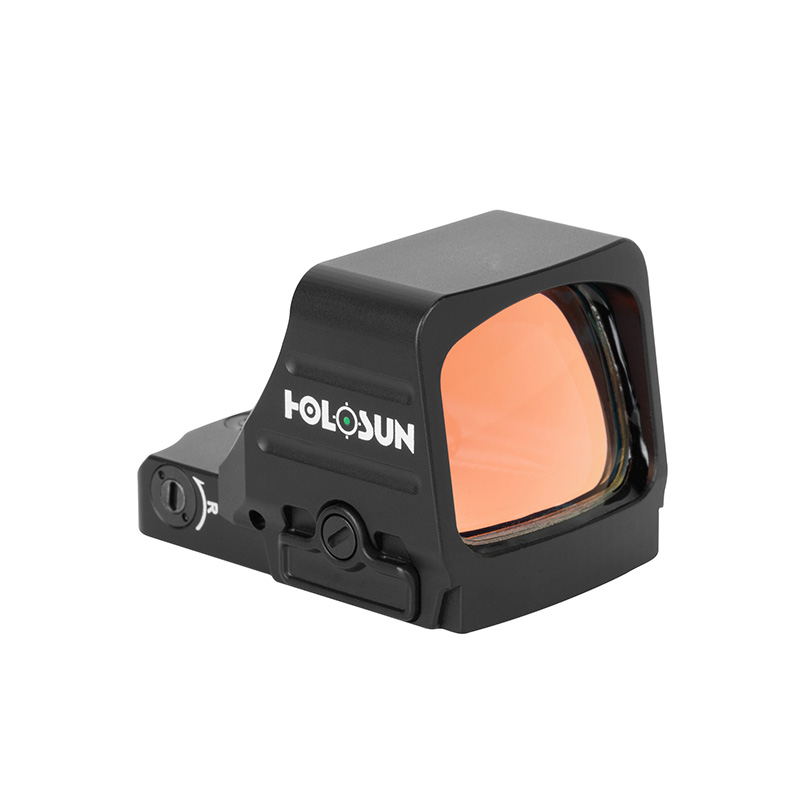 Holosun HE507COMP-GR handgun sight with large objective lens for enhanced shooting performance and competition reticle system.