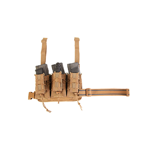 High Speed Gear Double Decker Leg Rig in tan, featuring three rifle TACO pouches for secure magazine storage and quick access.