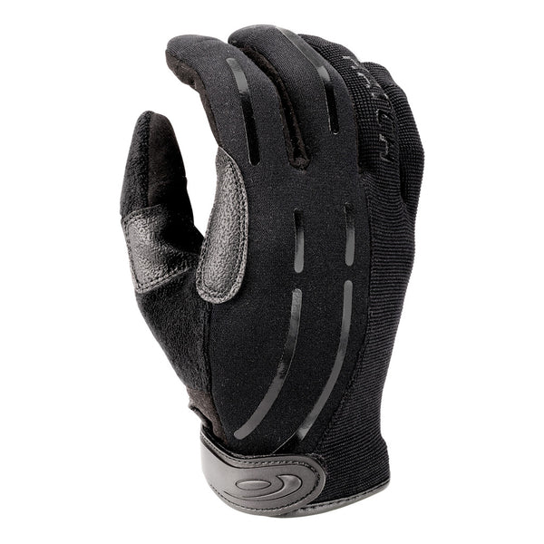 Black and gray glove on a white background