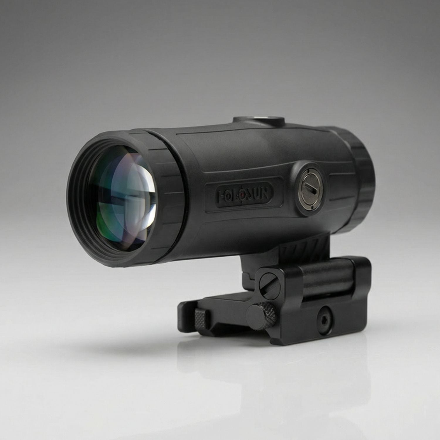 Black monocular scope on a gray background