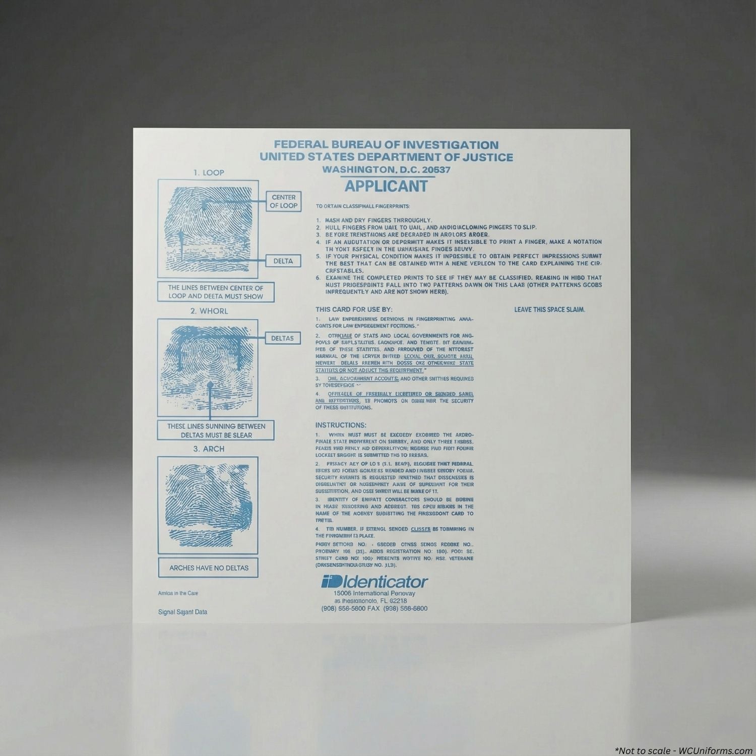 FBI fingerprint form on a gray background