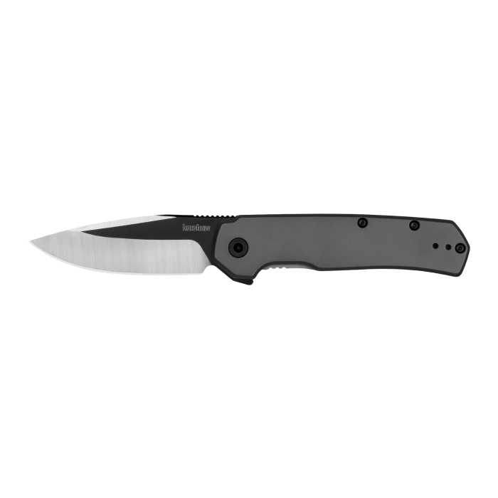 Kershaw THERMAL knife featuring a sleek design, sharp blade, and gray handle for comfortable cutting action.