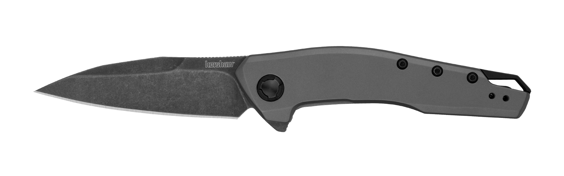 Kershaw SANCTUM knife with BlackWash blade and gray stainless steel handle, designed for stylish everyday carry.