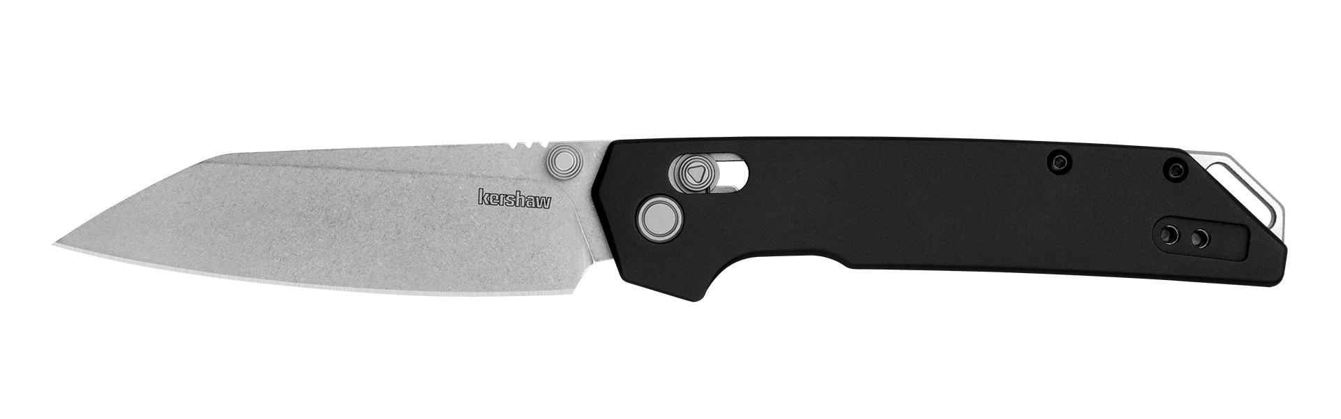 Kershaw Iridium Reverse Tanto knife with black aluminum handle and sleek stainless steel blade, ideal for everyday carry.