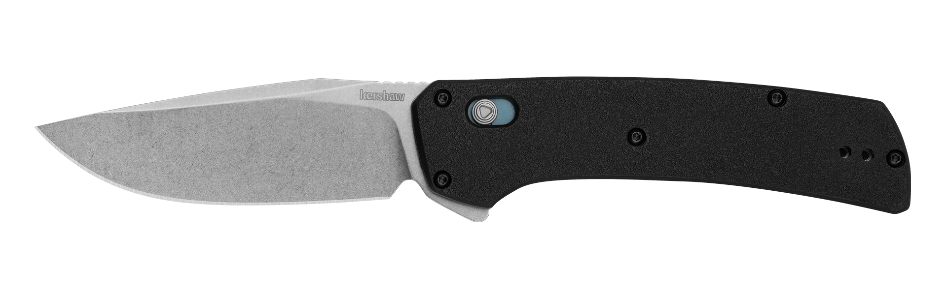 Kershaw LAYUP folding knife with DuraLock, black handle, and sleek stainless steel blade for safe and easy use.