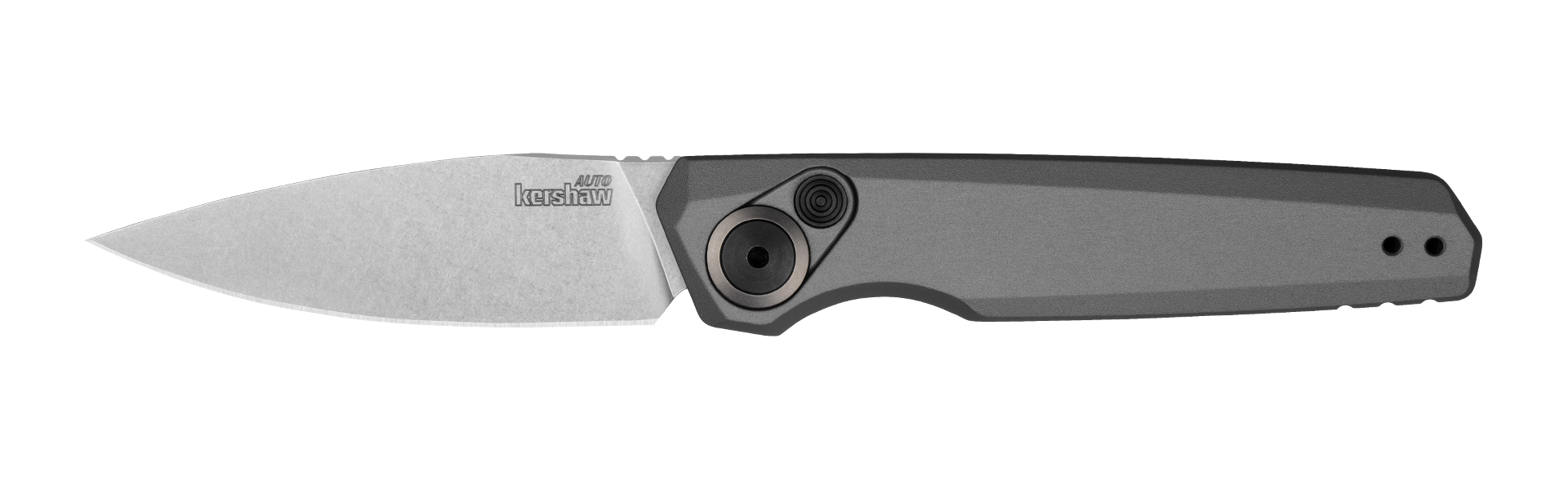 Kershaw LAUNCH 18 knife with CPM 154 blade steel and gray-anodized handle, designed for sharp and reliable cutting.