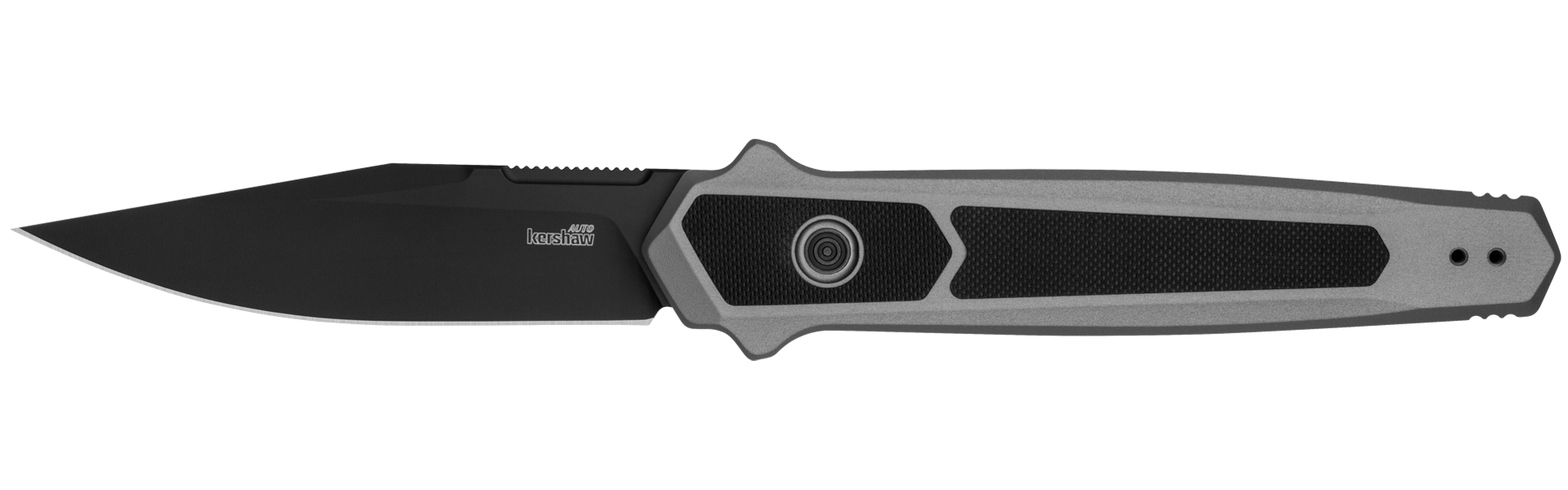 Kershaw LAUNCH 17 knife with tactical clip point blade and textured G10 inlay, showcasing its sleek design and durability.