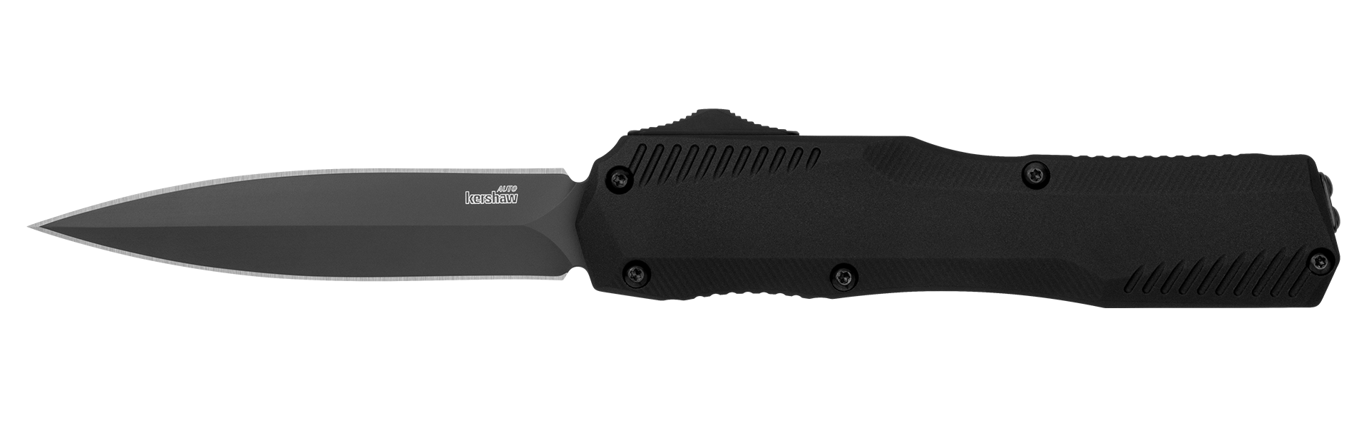 Kershaw Livewire knife featuring a double edge CPM MagnaCut blade and textured black aluminum handle.