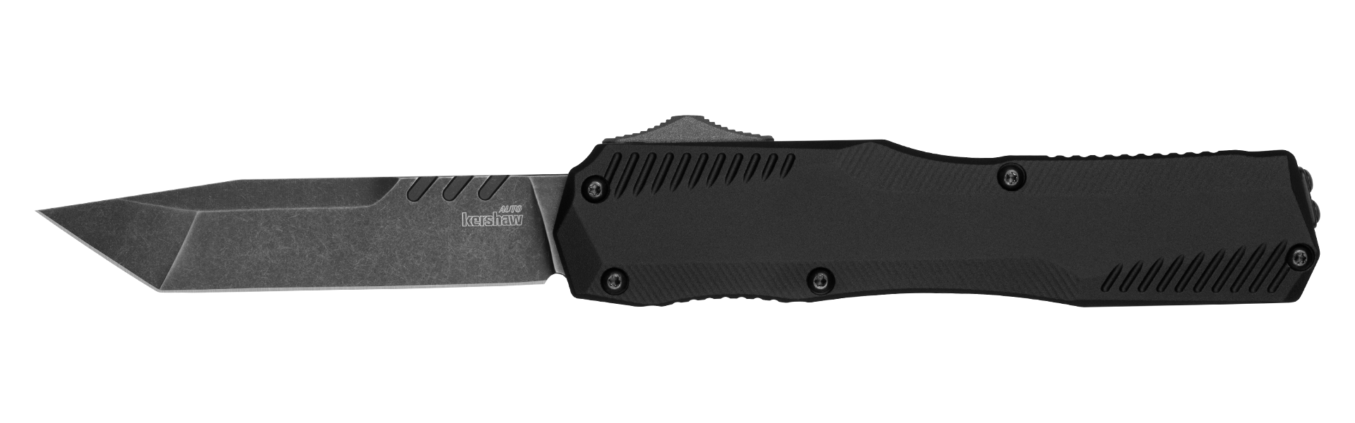 Kershaw LIVEWIRE knife with CPM MagnaCut tanto blade and black handle, featuring a rugged BlackWash finish.