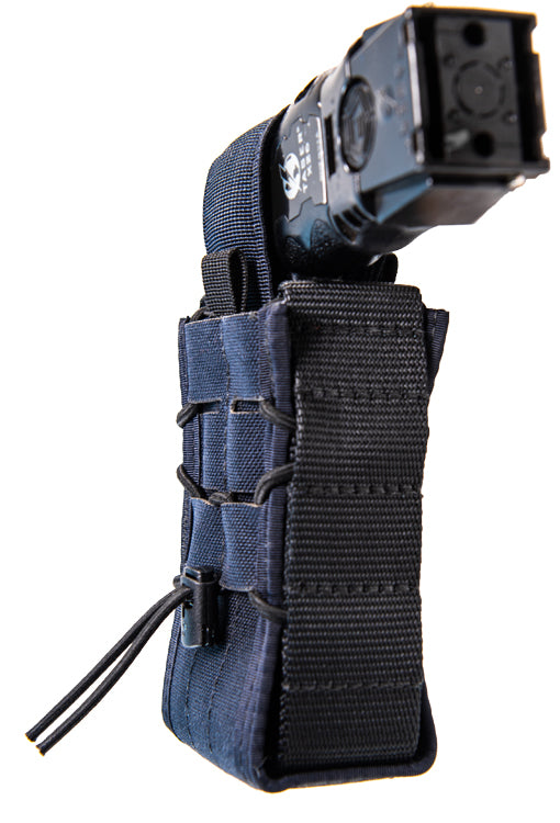 Black Taser holster with blue holster on a white background