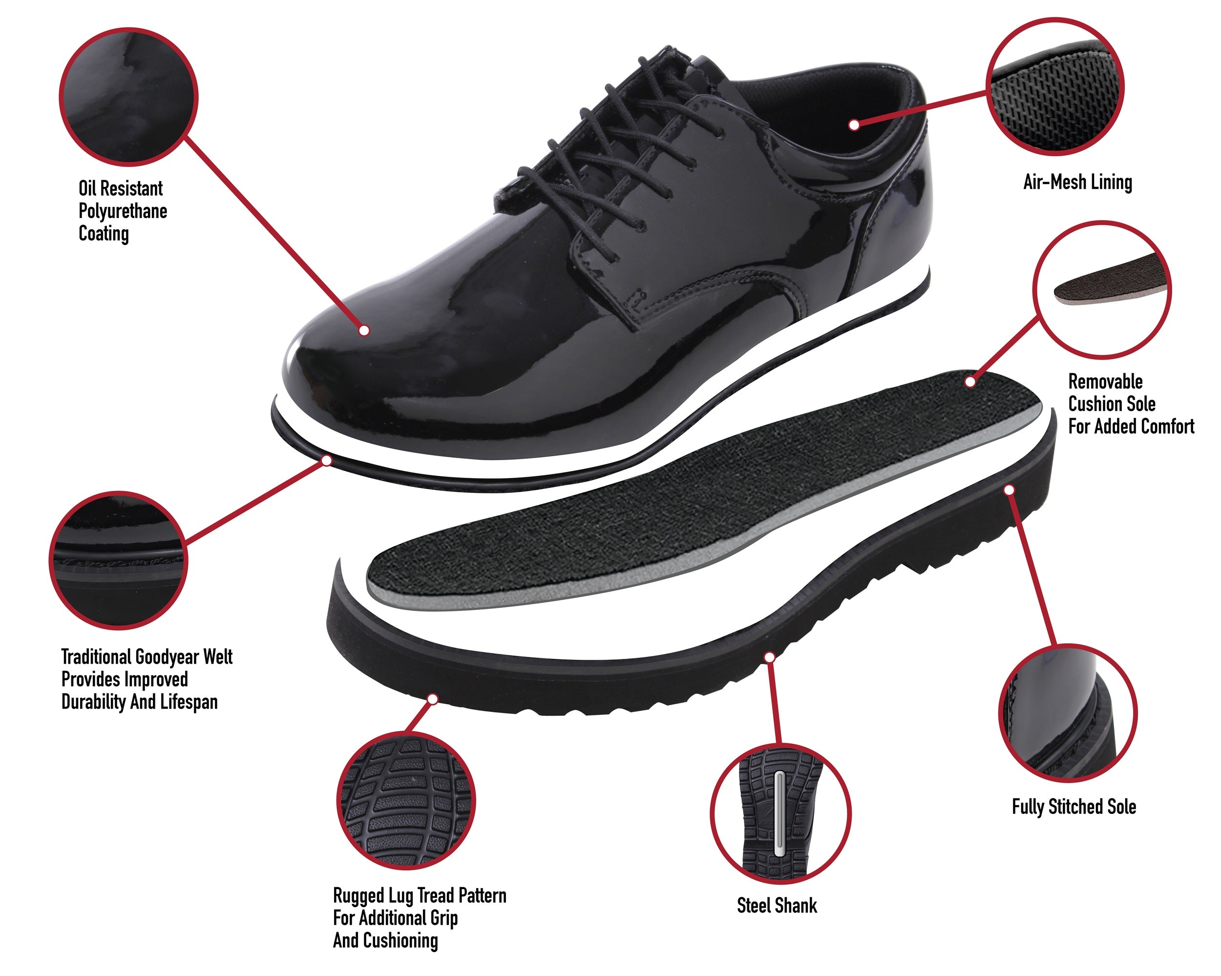 Rothco 5250 Hi Gloss Uniform Oxford Work Sole Shoes