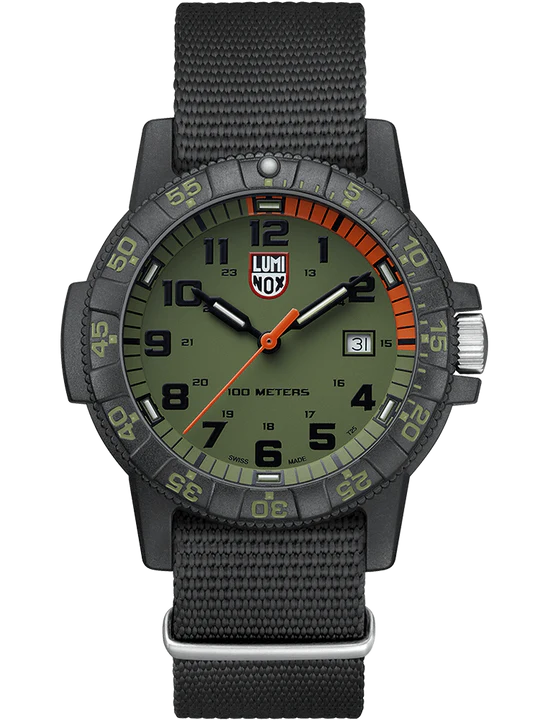 Black and green Luminox Leatherback Sea Turtle Giant Outdoor Watch 0337 with CARBONOX case, NATO webbing strap