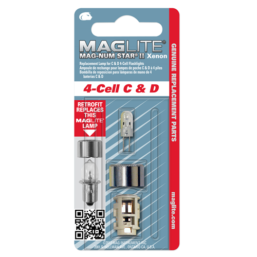 Maglite Magnum Star II Xenon replacement bulb kit for C & D flashlights, includes bulb and retrofit components.