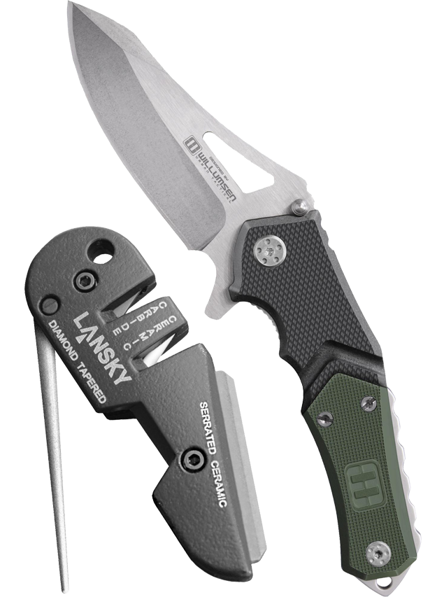 Lansky Sharpeners Responder knife with a stainless blade and Blademedic sharpener, ideal for everyday carry and maintenance.