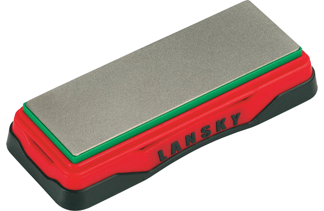 Lansky Sharpeners Diamond Bench Stone Medium 280 Grit with green edge trim and red base, model LDB6M, front angle view