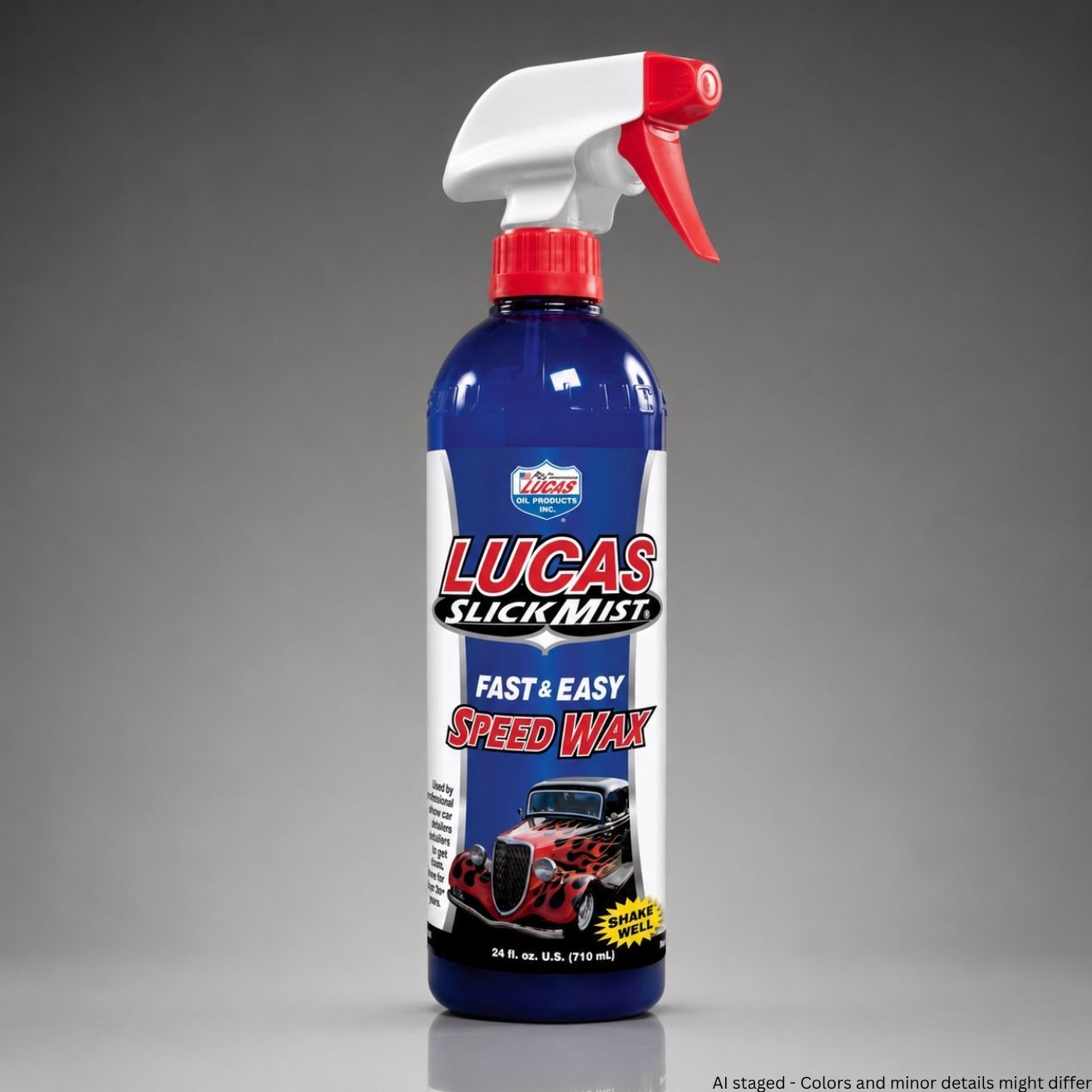 Lucas Slick Mist Speed Wax spray bottle on a gray background