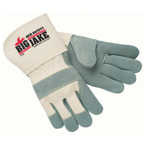 MCR Safety Big Jake leather palm gloves, gauntlet style with Kevlar, designed for heavy-duty work and protection.