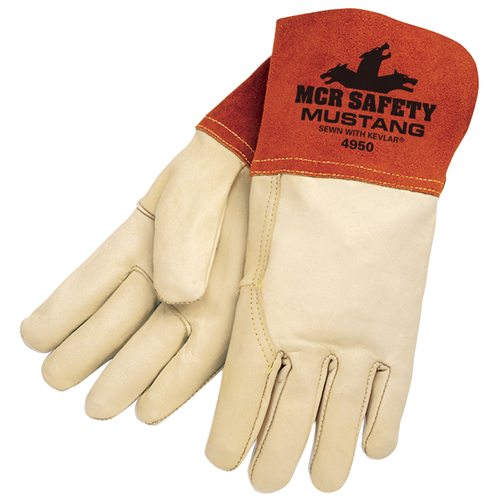 MCR Safety Mustang Cow Mig/Tig welding gloves sewn with Kevlar for superior protection and dexterity, model 4950.