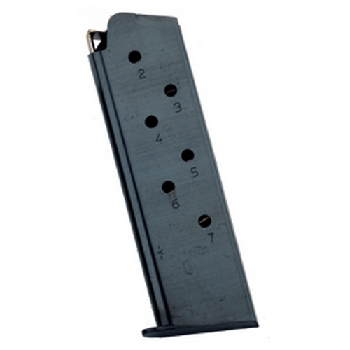 Mec-Gar 1911 magazine for .45 ACP with 7-round capacity, durable blued finish and heat-treated construction.