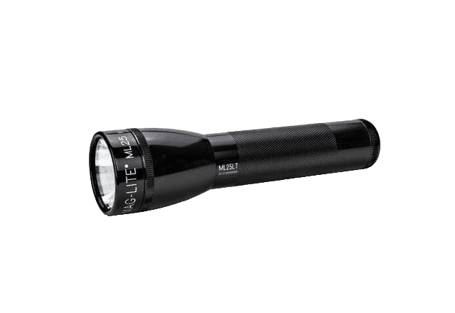 Maglite ML25LT 2 C-Cell LED flashlight with sleek design, emitting 192 lumens, water-resistant and drop-resistant.