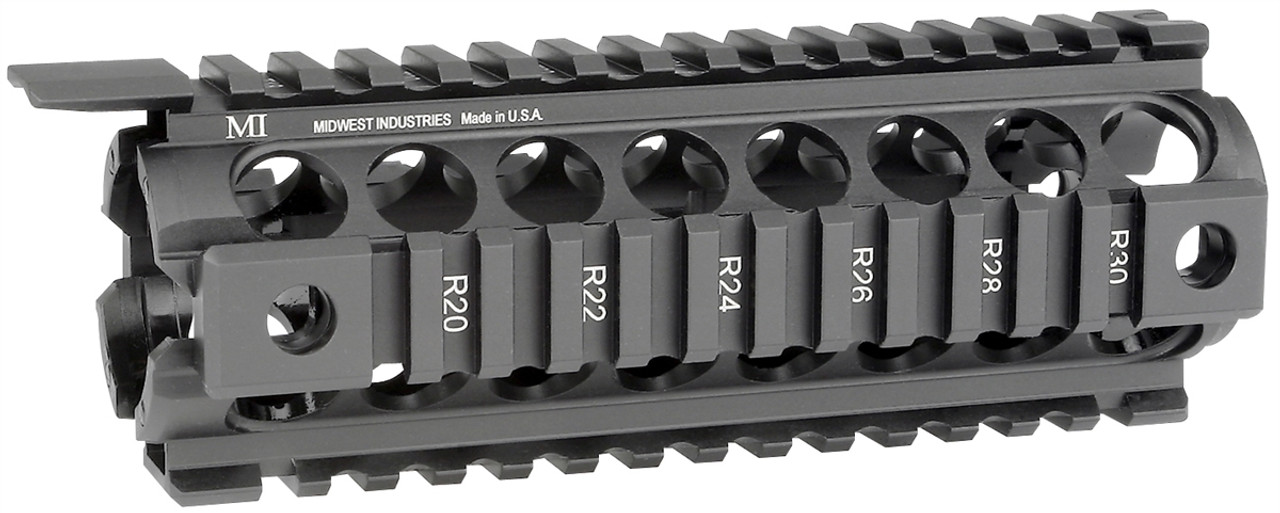 Midwest Industries Gen2 Two Piece Drop-In Picatinny Handguard, lightweight, durable 6061 aluminum, fits carbine length rifles.