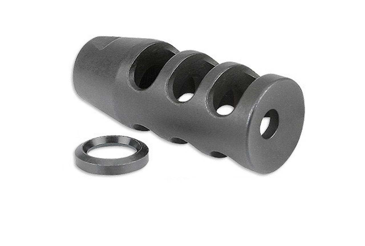 Midwest Industries .30 Cal Muzzle Brake with crush washer, three chamber design for reduced muzzle rise, tool steel construction.