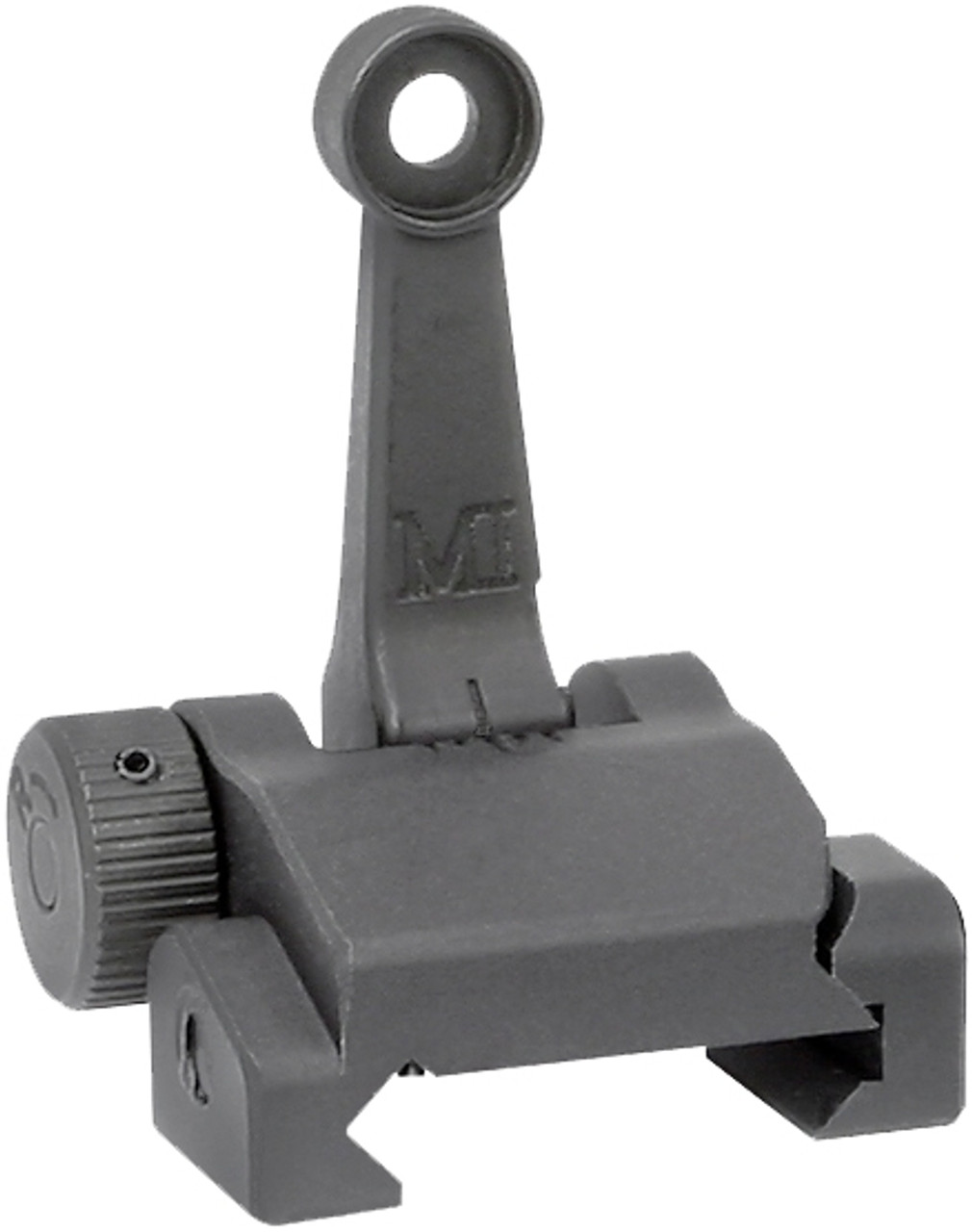 Midwest Industries Combat Rifle Rear Flip Sight for AR15/M4, low profile design with precise click adjustments.