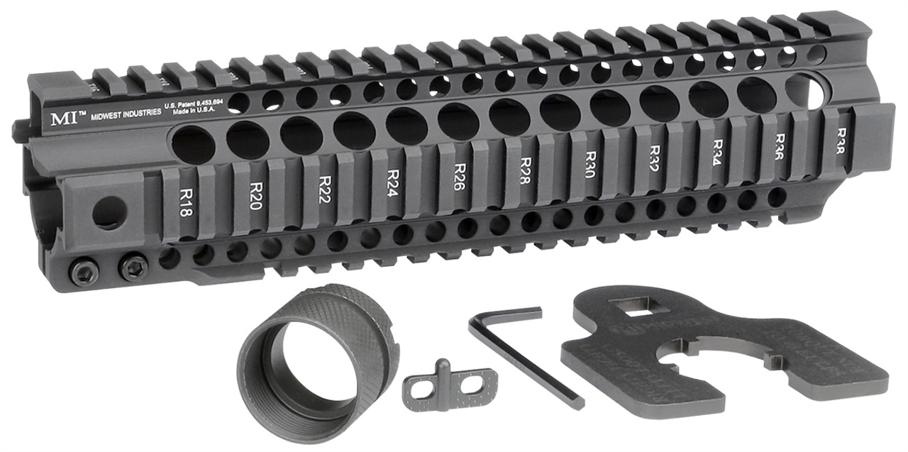 Midwest Industries Combat Rail T-Series Free Float Handguard with barrel nut and wrench, precision-engineered for durability.