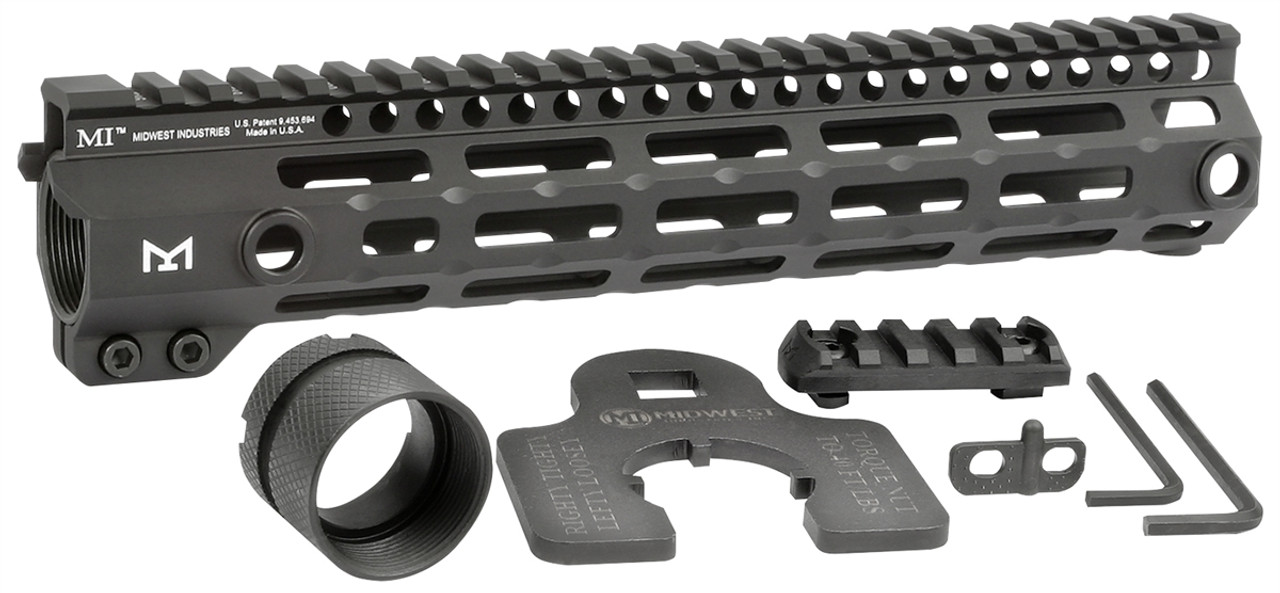 Midwest Industries G4 M-LOK handguard with accessories including barrel nut and rails, 6061 aluminum construction.