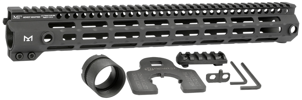 Midwest Industries G4 M-LOK free float handguard with accessories, 4140 heat treated, slim design and picatinny top rail.