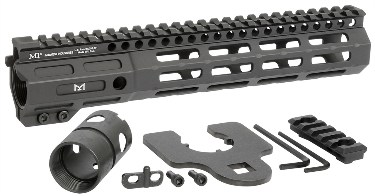 Midwest Industries Night Flight M-LOK Handguard with accessories, showcasing its ultra-rigid design and slim profile.