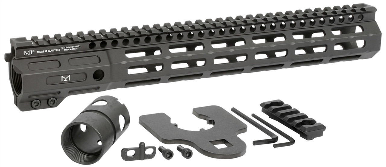 Midwest Industries Night Flight M-LOK Handguard with accessories, featuring a slim design and multiple M-LOK slots.
