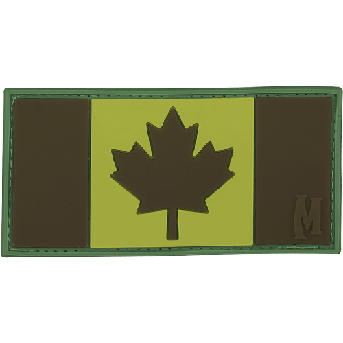 Maxpedition Canada Flag Morale Patch with green and brown design, ideal for personalizing bags and gear.