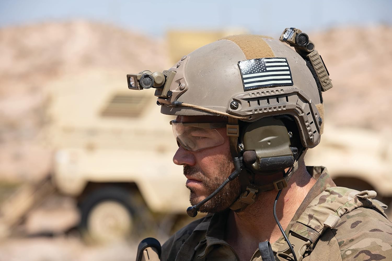 Soldier wearing Streamlight Sidewinder® Tactical NVG Mount 14155 in a combat zone